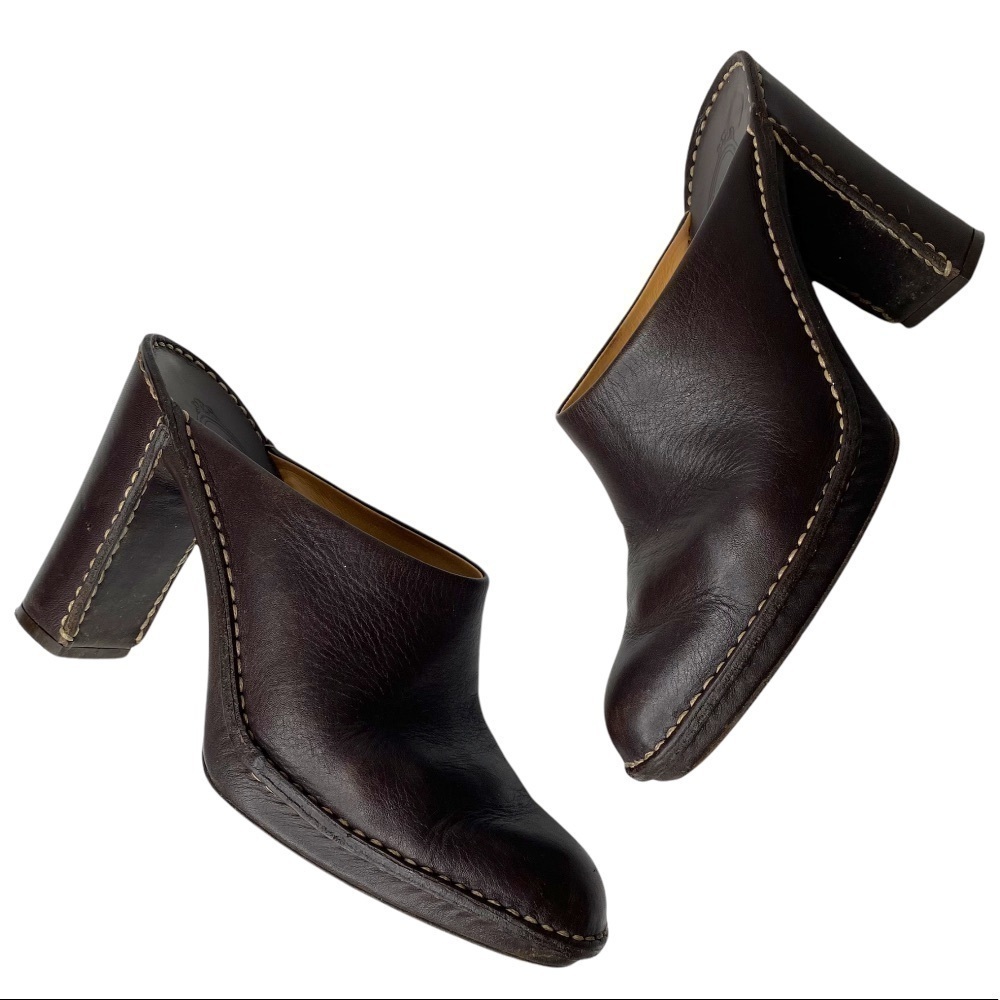 Tod’s Brown Leather Heel Mules. Size 37 1/2 - Picture 4 of 11